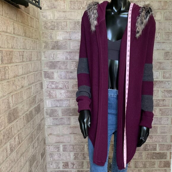 Fox Head Faux Fur Lined Hooded Cardigan Sz S - Picture 14 of 15